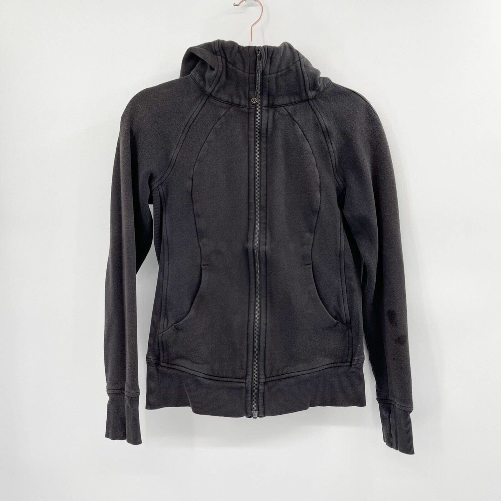 Lululemon‎ Scuba Full Zip Hoodie IV Jacket Black Size 4 Thumbholes Cotton Fleece